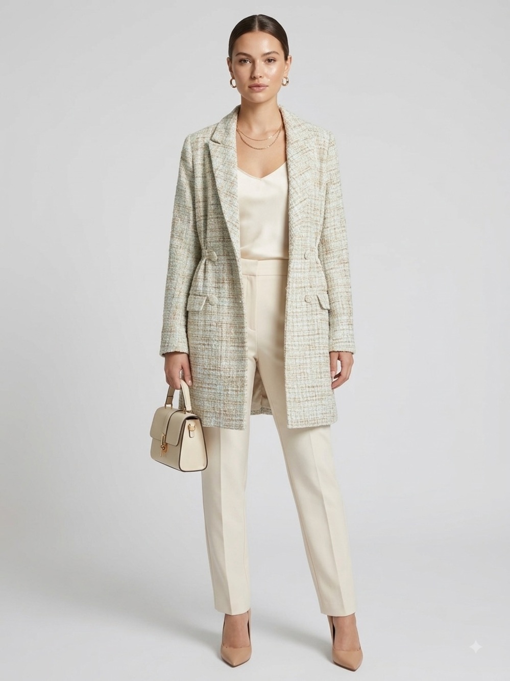 Jason Wu Metallic Tweed Blazer Dress Small Pastel Boucle Double Breasted Jacket